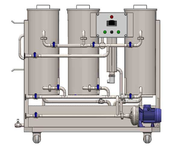 CIP-53 mobile cleaning-in-place station with three tanks for sanitizing solutions and one neutralization tank